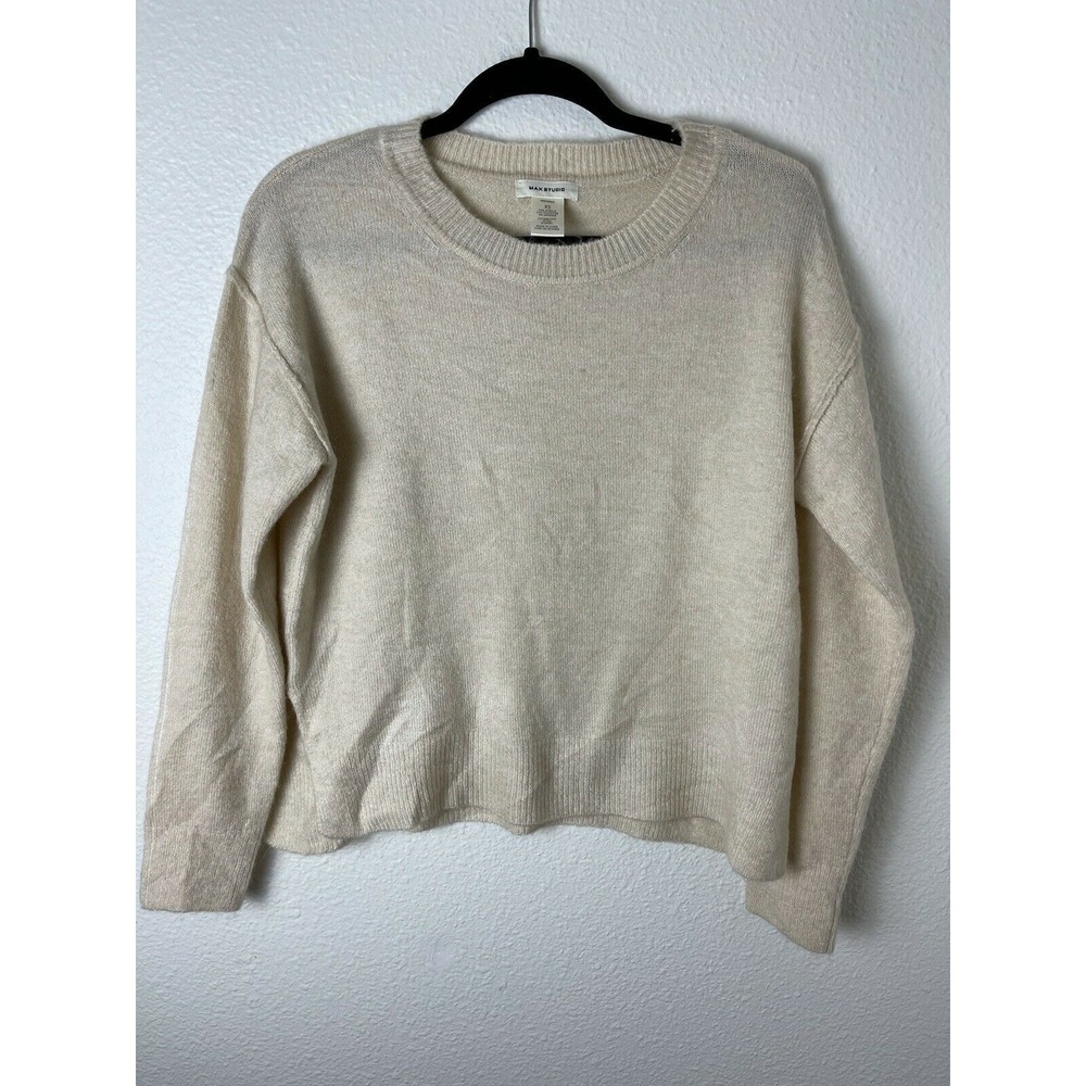Max Studio Women's Long Sleeves Sweater V-Neckline Pullover Ivory XS